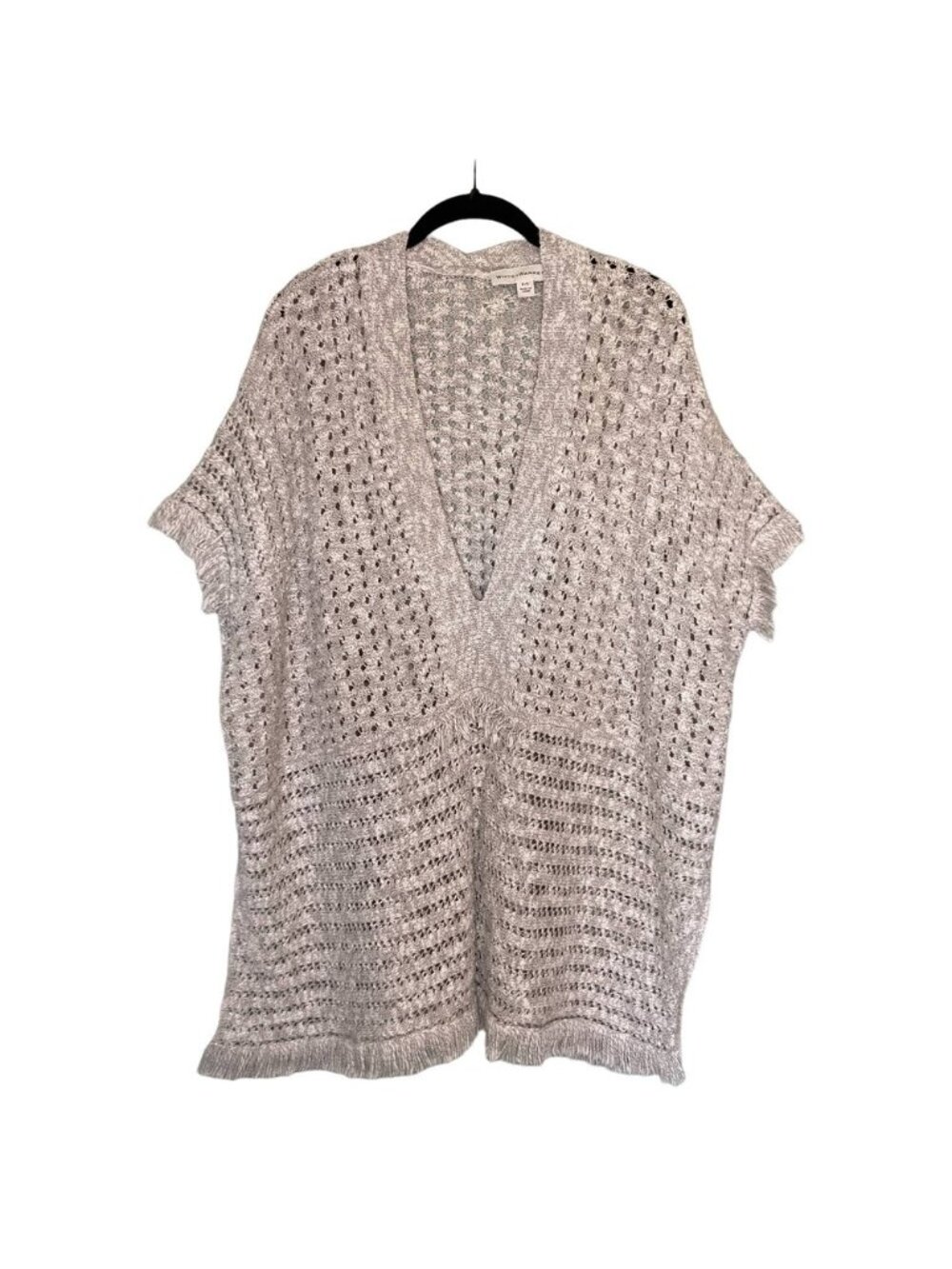 Open Knit V-Neck Cotton Blend Sweater in Oatmeal
